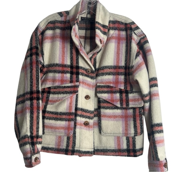 BAGATELLE Brushed Crop Boxy Shacket in Pink/Cream Plaid Size Medium - GORGEOUS! - Picture 2 of 7